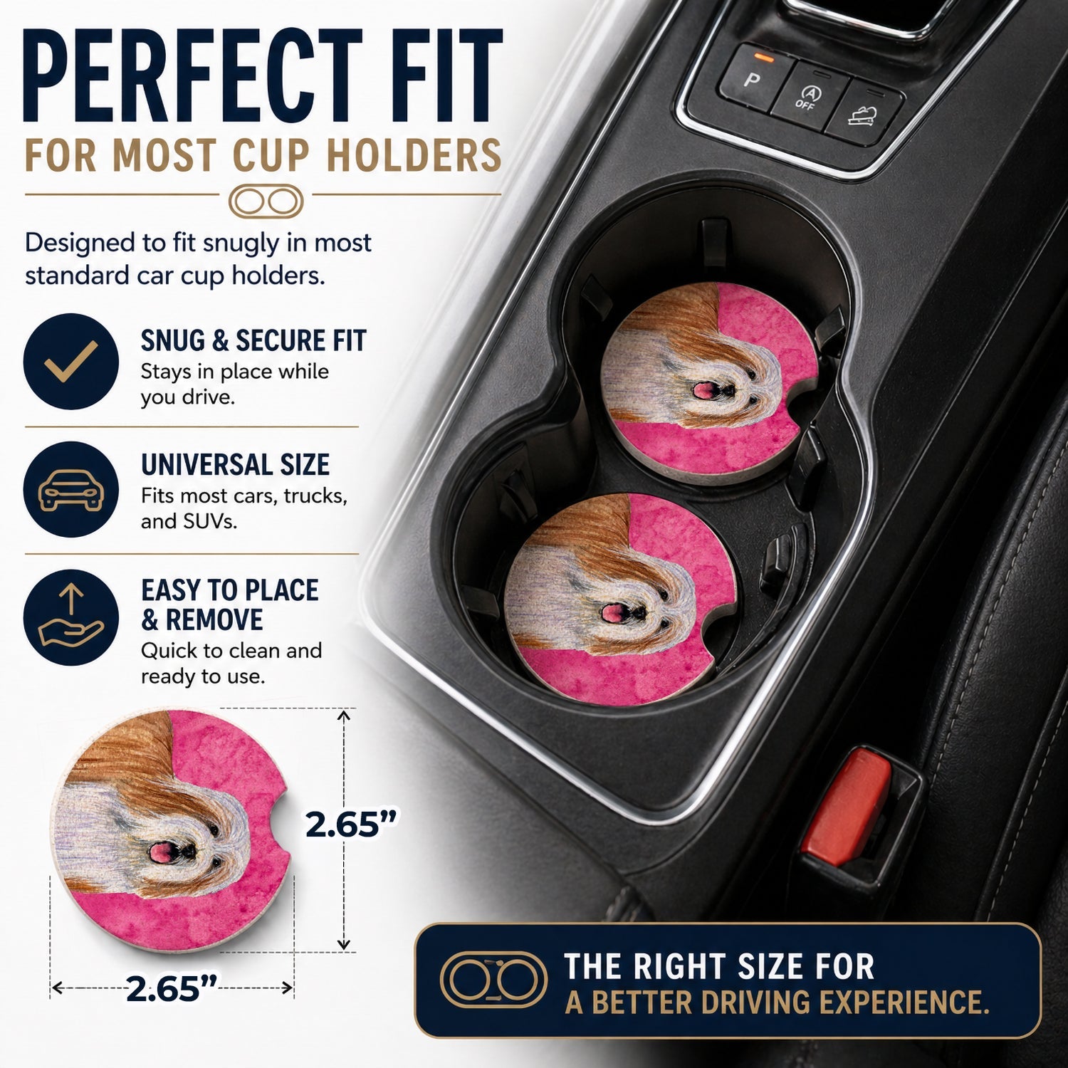 Pink Bearded Collie Set of 2 Cup Holder Car Coasters Absorbent Round Sandstone Coasters Gifts for Men or Women, 2.5, Multicolor