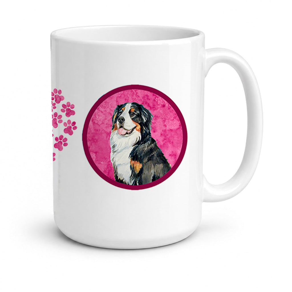 Pink Bernese Mountain Dog Ceramic Coffee Mug 15 oz Decorative Large C Handle Mug Cup for Tea, Cocoa Hot Chocolate