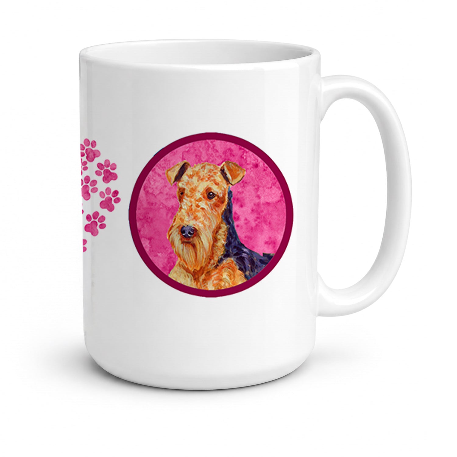 Pink Airedale Ceramic Coffee Mug 15 oz Decorative Large C Handle Mug Cup for Tea, Cocoa Hot Chocolate