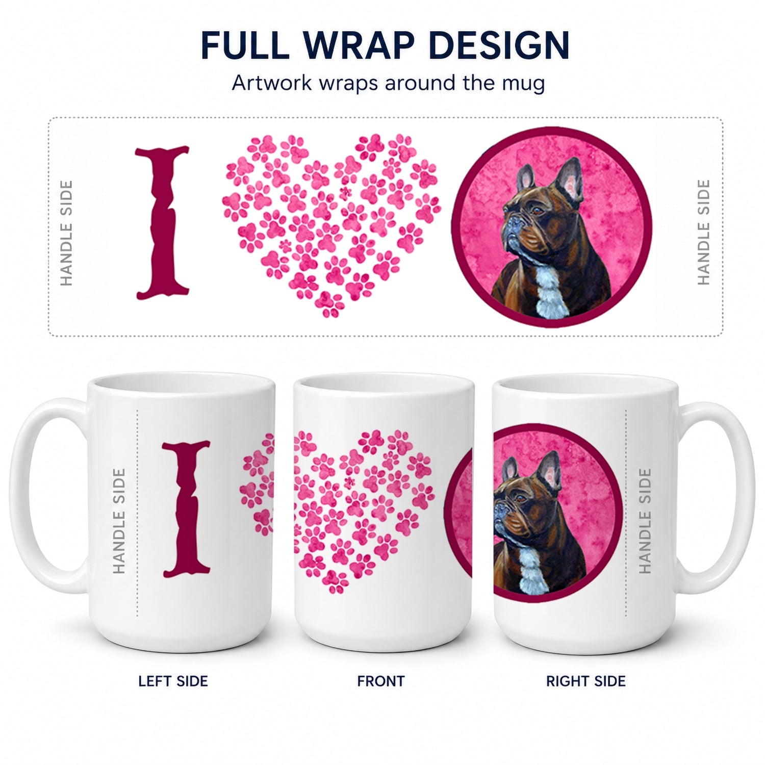 Pink French Bulldog Ceramic Coffee Mug 15 oz Decorative Large C Handle Mug Cup for Tea, Cocoa Hot Chocolate