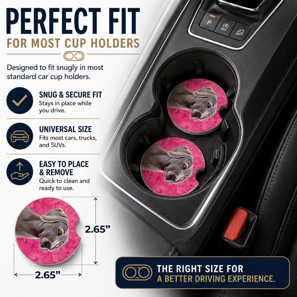 Pink Weimaraner Set of 2 Cup Holder Car Coasters Absorbent Round Sandstone Coasters Gifts for Men or Women, 2.5, Multicolor