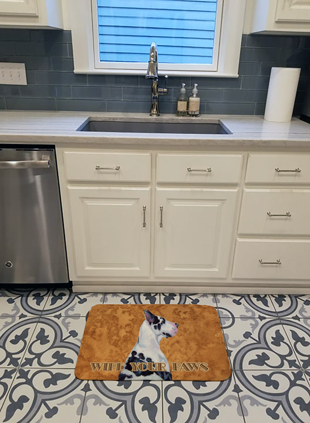Harlequin Great Dane Wipe your Paws Memory Foam Kitchen Mat Machine Washable Anti-Fatigue Cushion Comfort Bath or Kitchen Rug