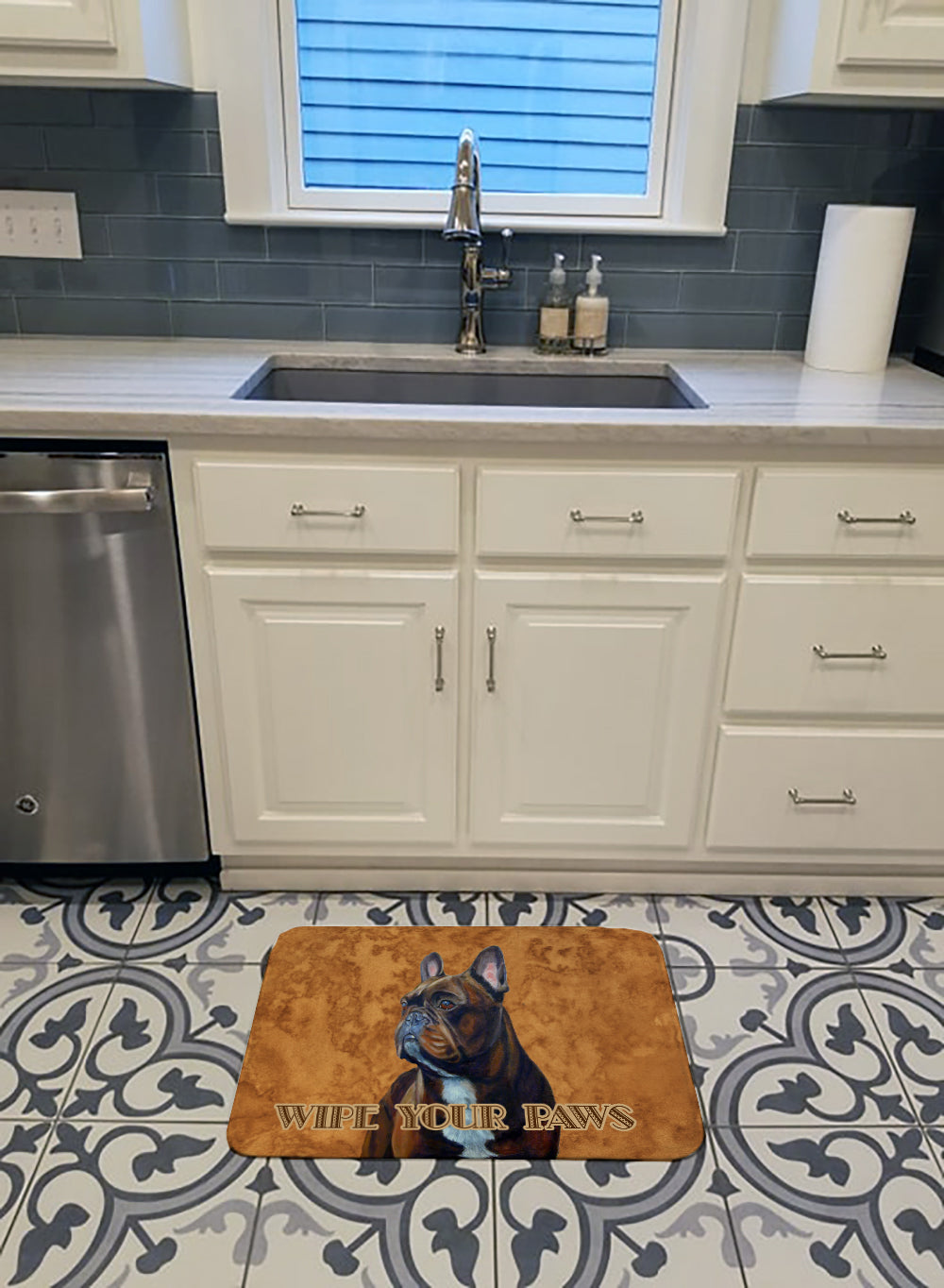 French Bulldog Wipe your Paws Memory Foam Kitchen Mat Machine Washable Anti-Fatigue Cushion Comfort Bath or Kitchen Rug