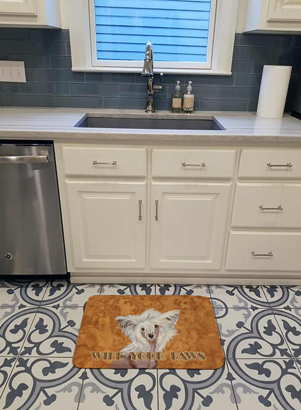 Chinese Crested Wipe your Paws Memory Foam Kitchen Mat Machine Washable Anti-Fatigue Cushion Comfort Bath or Kitchen Rug