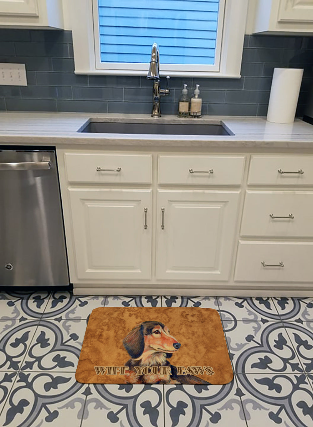 Longhair Chocolate Dachshund Wipe your Paws Memory Foam Kitchen Mat Machine Washable Anti-Fatigue Cushion Comfort Bath or Kitchen Rug