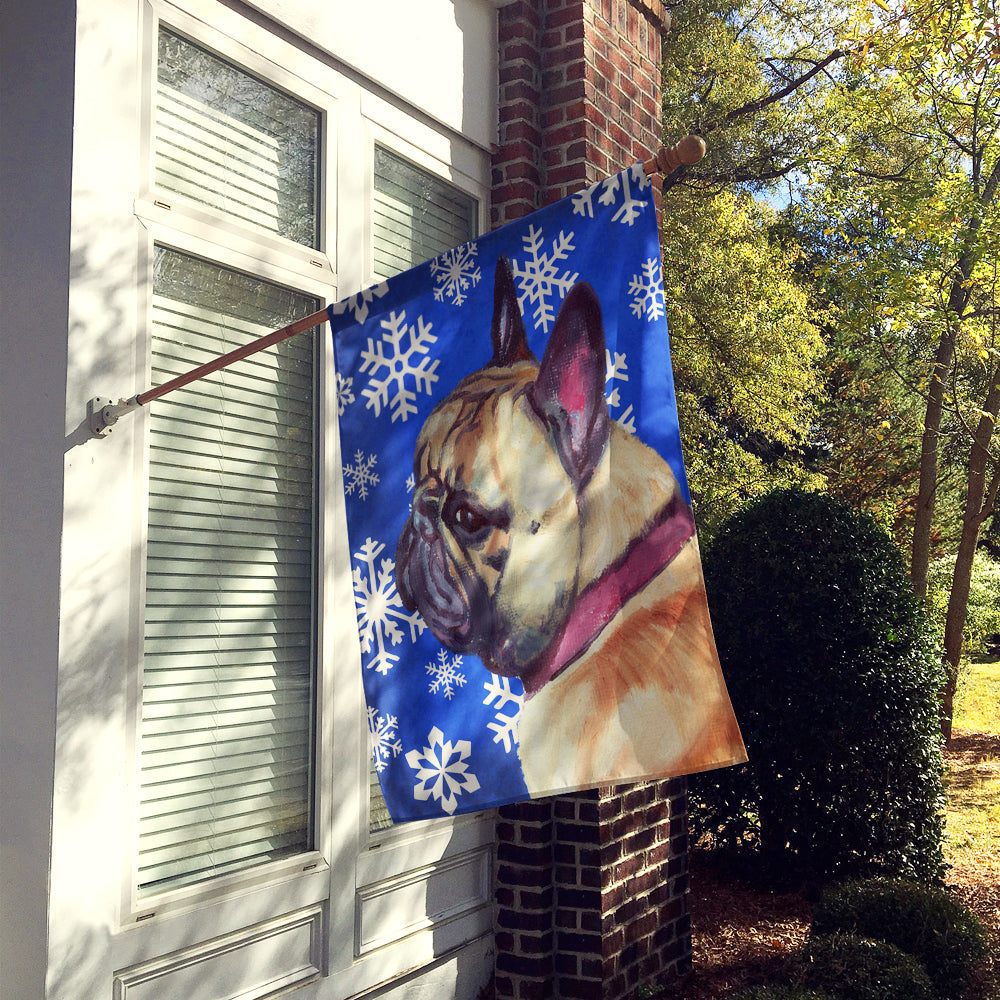 French Bulldog Frenchie Winter Snowflakes Holiday House Flag 28x40 Porch Sleeve Pole Decorative Outside Yard Banner Artwork Wall Hanging, Polyester