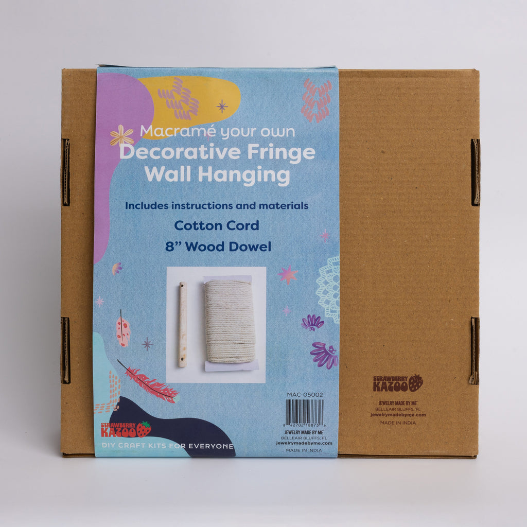 DIY Macramé Fringe Wall Hanging Kit – Boho Decor with Cotton Cord & 8" Wood Dowel