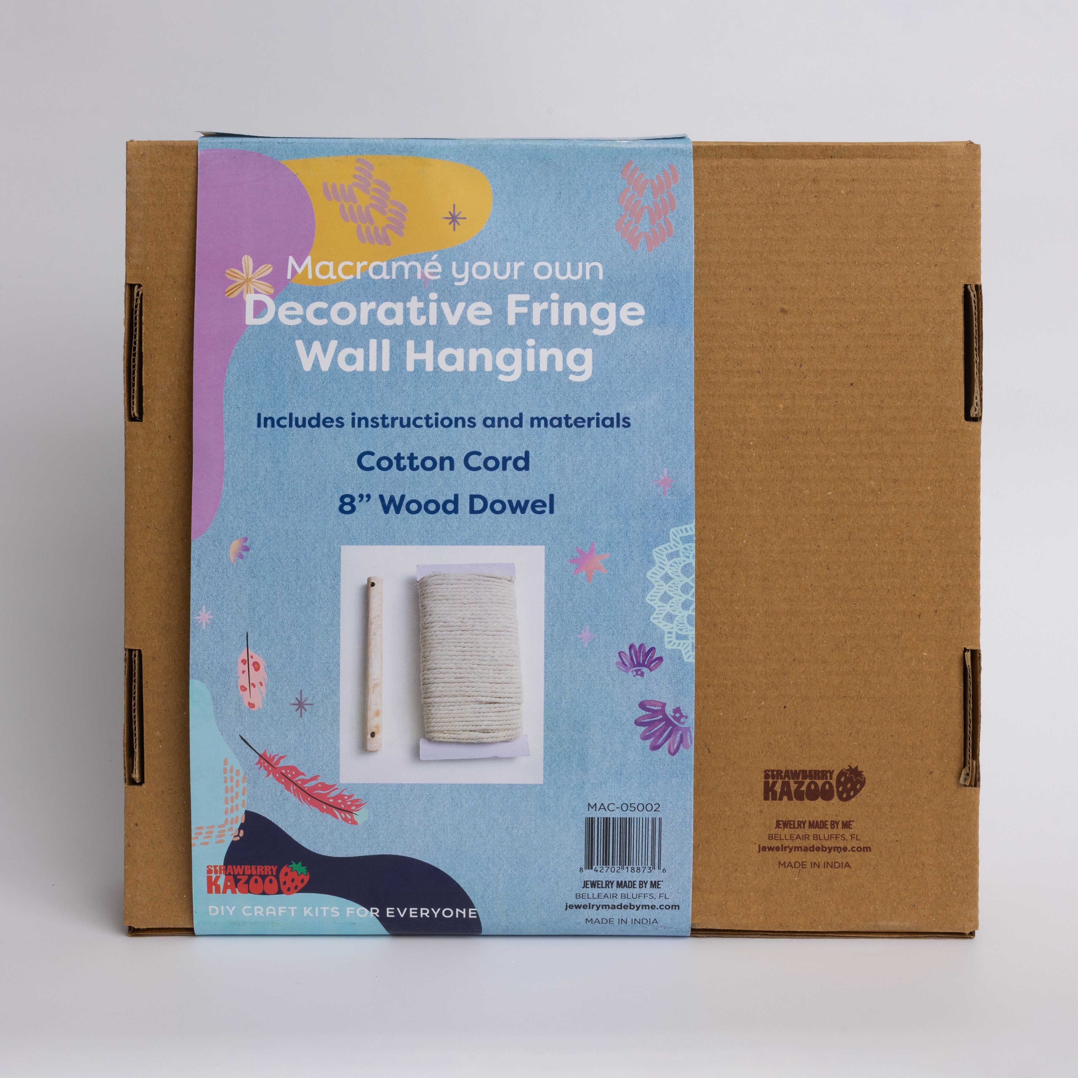 DIY Macramé Fringe Wall Hanging Kit – Boho Decor with Cotton Cord & 8" Wood Dowel