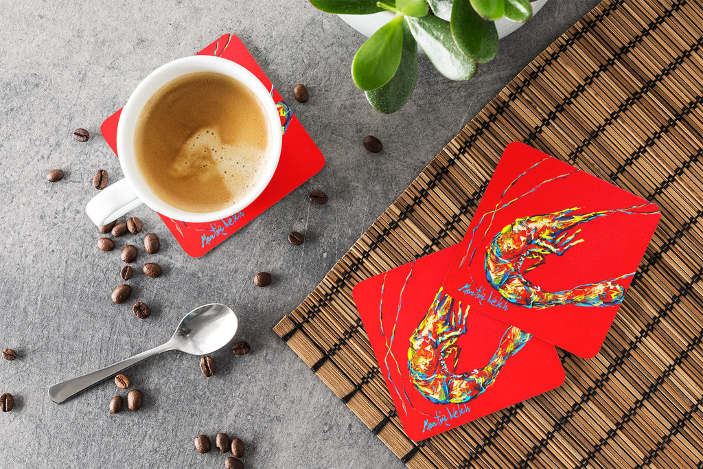 Shrimp Backwards Then Forwards Foam Coasters Set of 4 Cup Coasters for Indoor Outdoor, Tabletop Protection, Anti Slip, Mouse pad Material