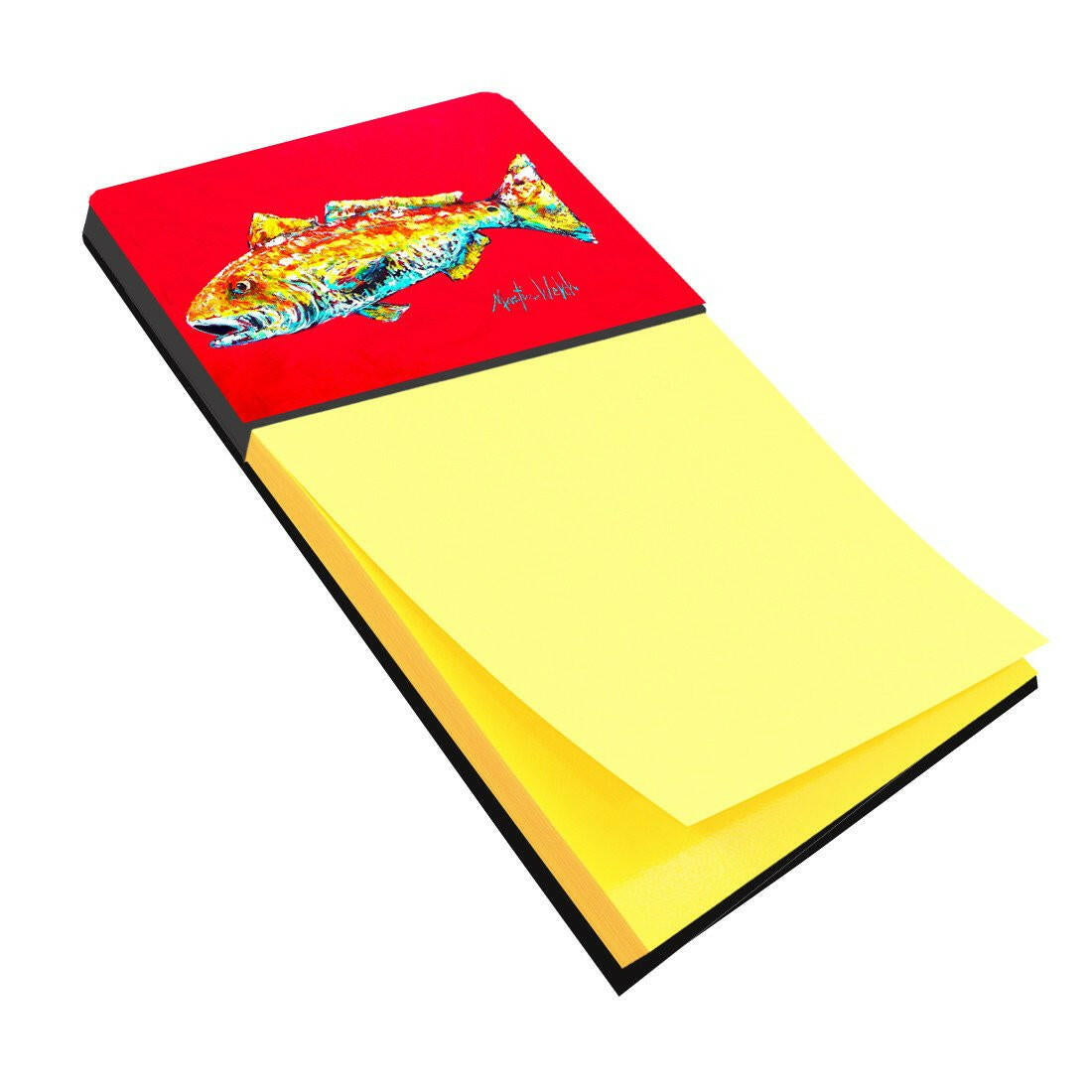 Fish - Red Fish Alphonzo Watercolor Sticky Note Holder Refillable Dispenser Desk Accessory 3x3 Pad Gift