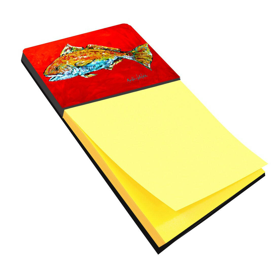 Fish - Red Fish Red Head Watercolor Sticky Note Holder Refillable Dispenser Desk Accessory 3x3 Pad Gift
