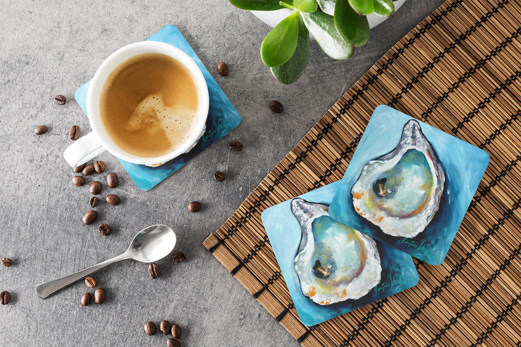 Oyster Foam Coasters Set of 4 Cup Coasters for Indoor Outdoor, Tabletop Protection, Anti Slip, Mouse pad Material