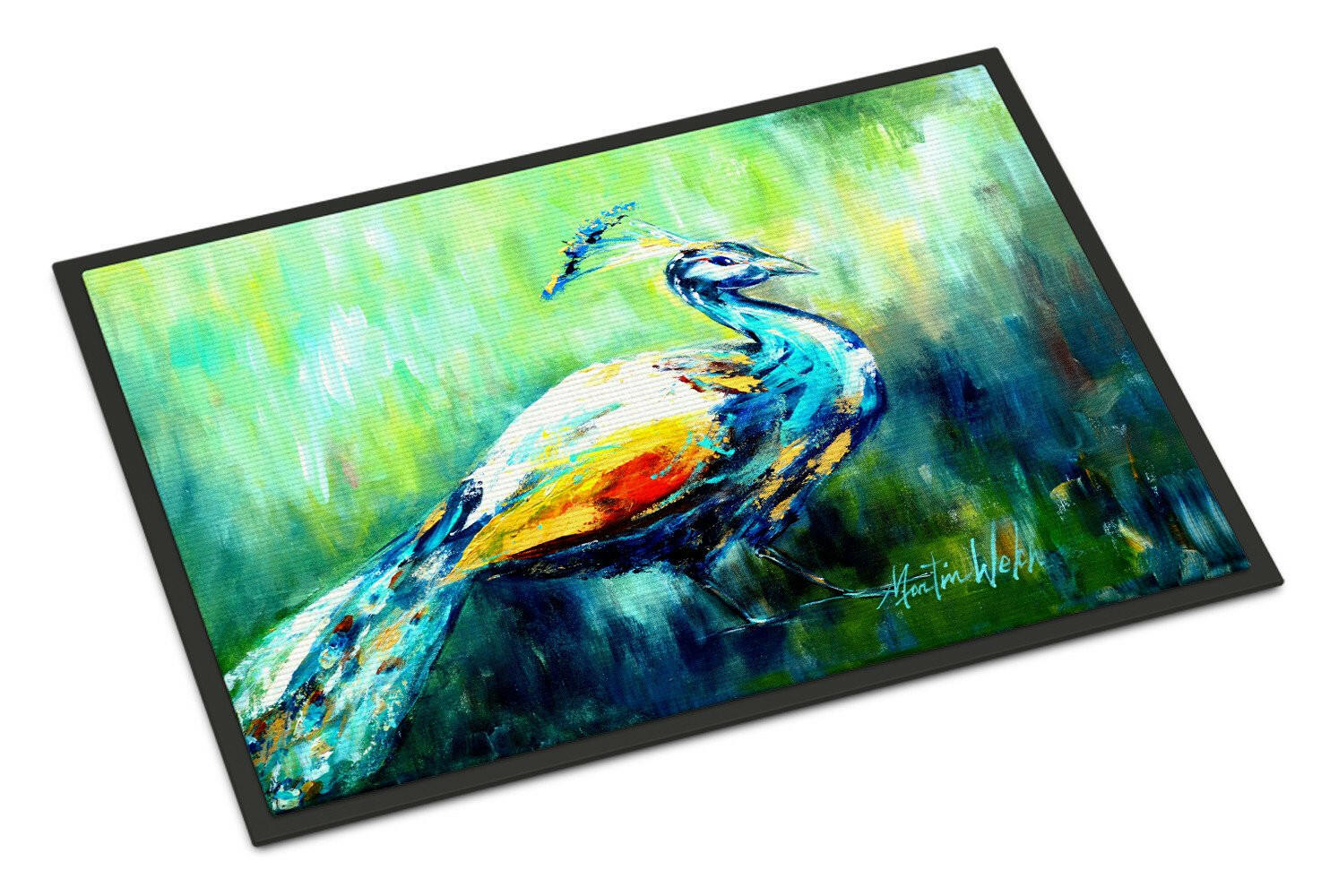 Proud Peacock Green Doormat Indoor Outdoor 24H X 36W Front Door Mat Rugs for Entryway, Non Slip Washable Low Pile,