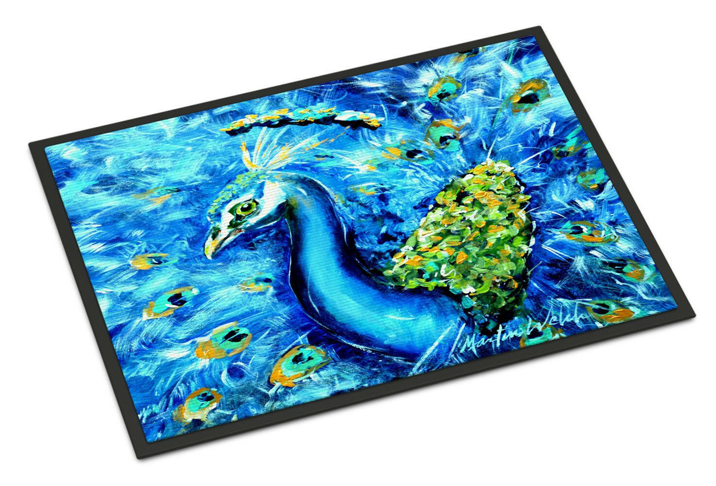 Peacock Straight Up in Blue Doormat Indoor Outdoor 18H X 27W Front Door Mat Rugs for Entryway, Non Slip Washable