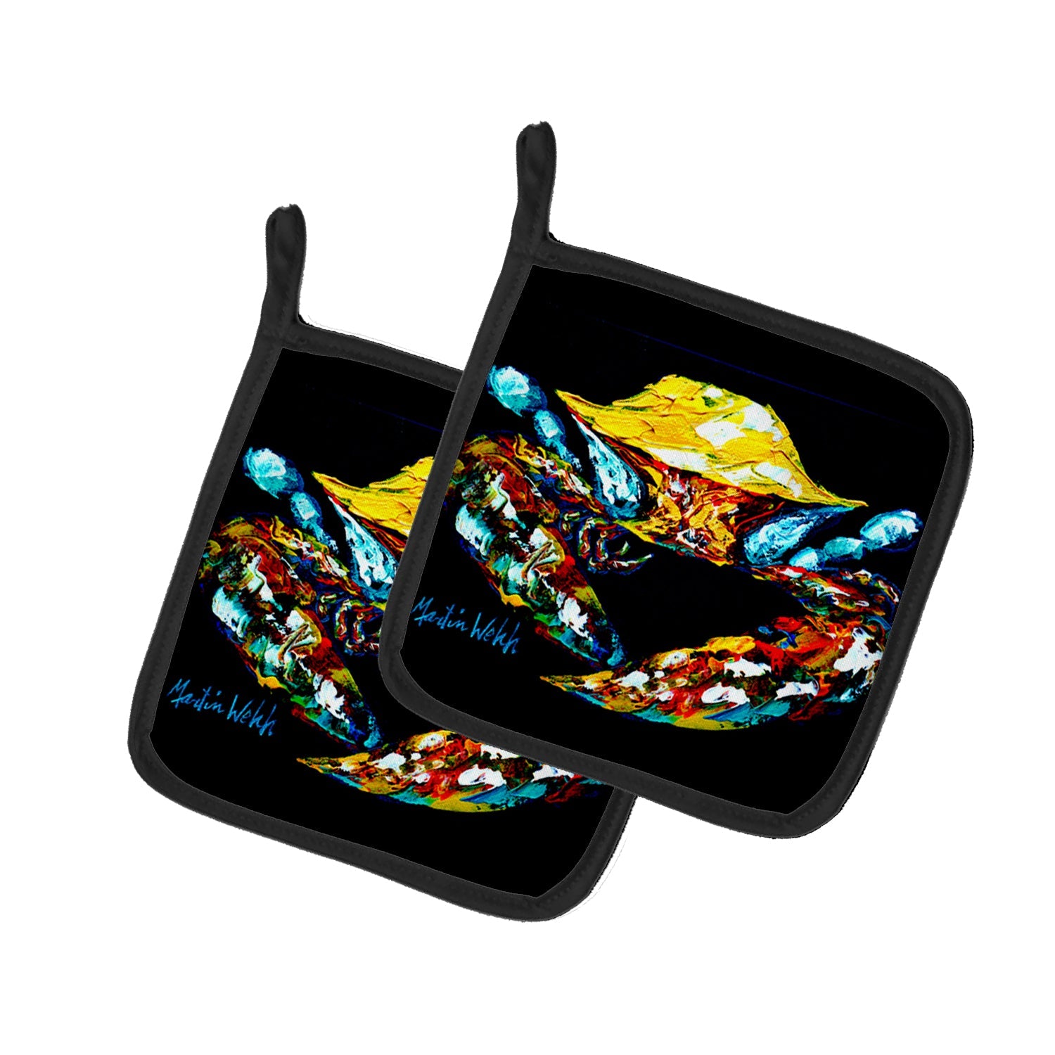 Winner Winner Black Fiddler Crab Pot Holder Set of 2 Heat Resistant Quilted Hot Pads 7.5 x 7.5 Inch, Insulated Kitchen Trivets for Cooking & Baking