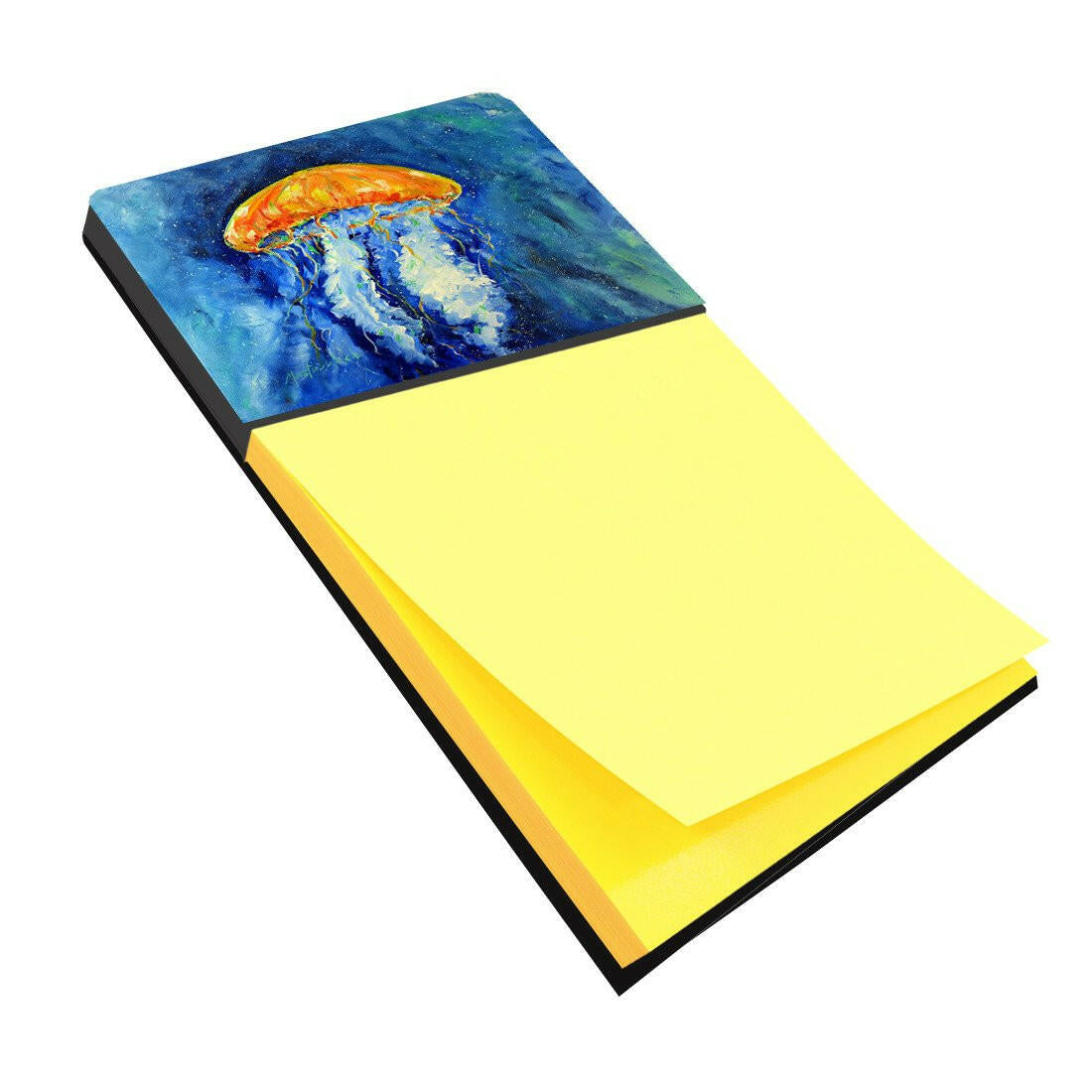 Calm Water Jellyfish Watercolor Sticky Note Holder Refillable Dispenser Desk Accessory 3x3 Pad Gift