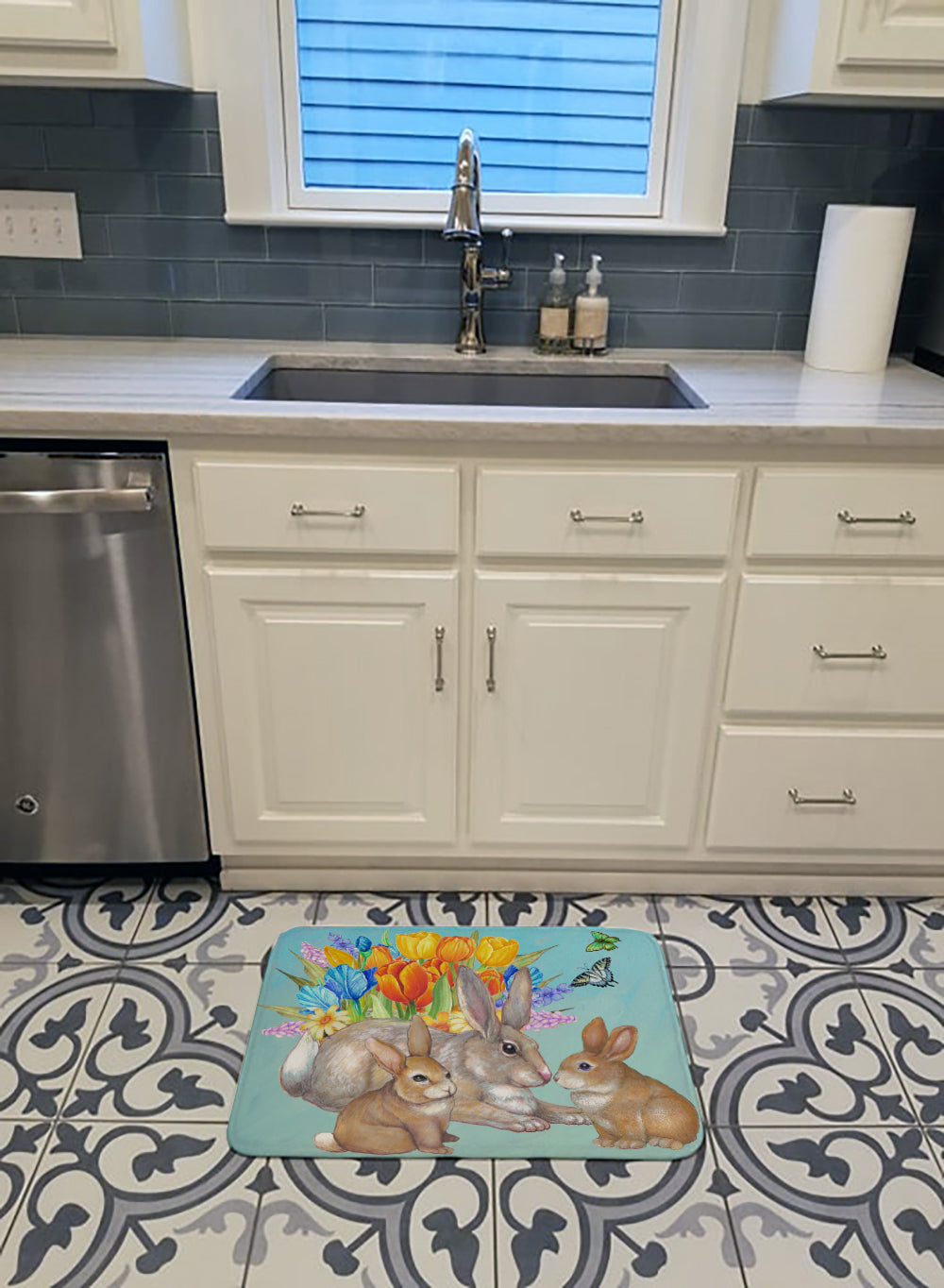 Bunny Family Easter Rabbit Memory Foam Kitchen Mat Machine Washable Anti-Fatigue Cushion Comfort Bath or Kitchen Rug