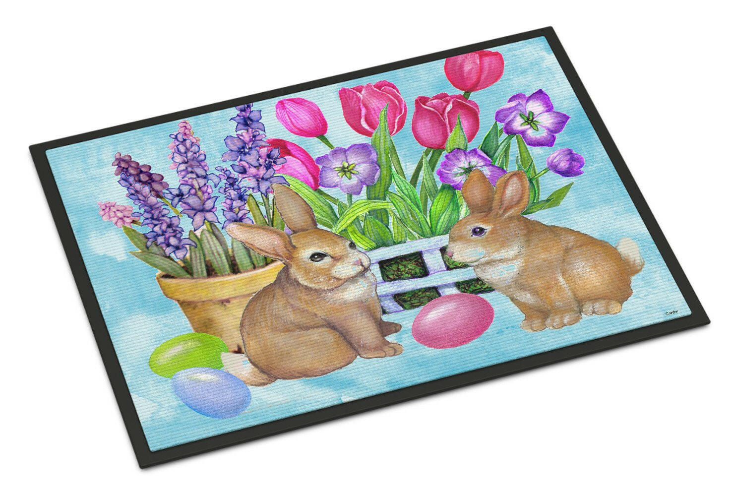 New Beginnings Easter Rabbit Doormat Indoor Outdoor 24H X 36W Front Door Mat Rugs for Entryway, Non Slip Washable Low Pile,