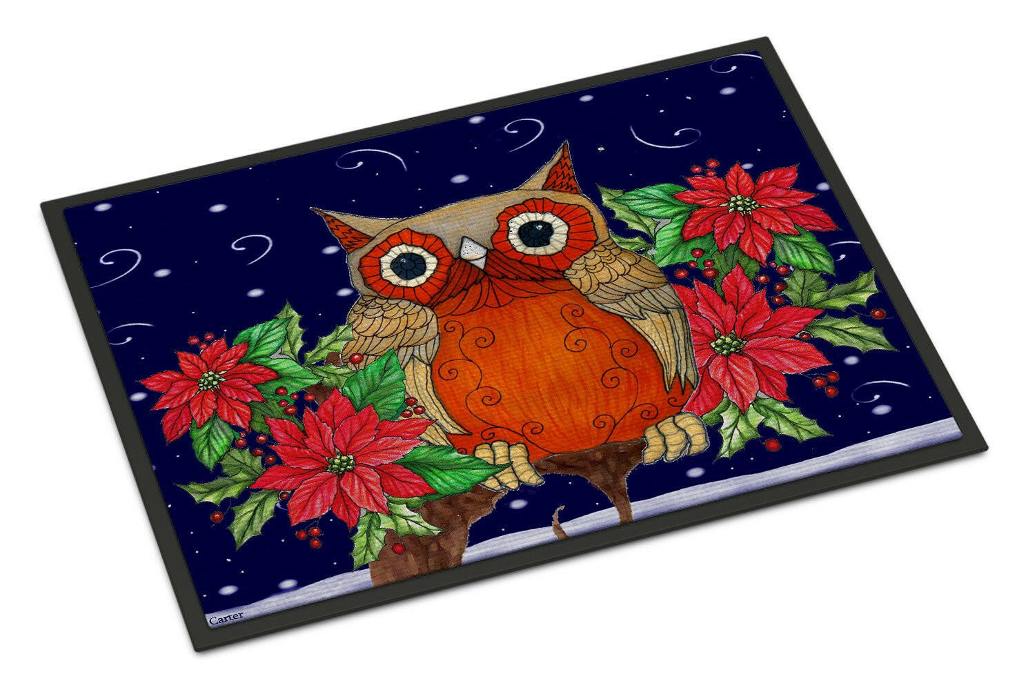 Whose Happy Holidays Owl Doormat Indoor Outdoor 18H X 27W Front Door Mat Rugs for Entryway, Non Slip Washable