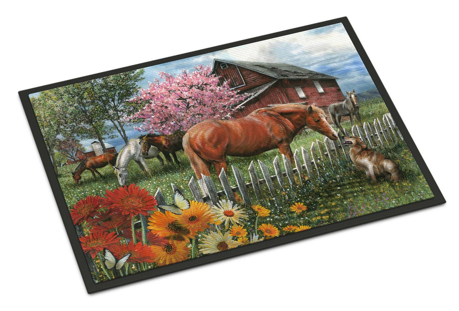 Horses Chatting with The Neighbors Doormat Indoor Outdoor 24H X 36W Front Door Mat Rugs for Entryway, Non Slip Washable Low Pile,