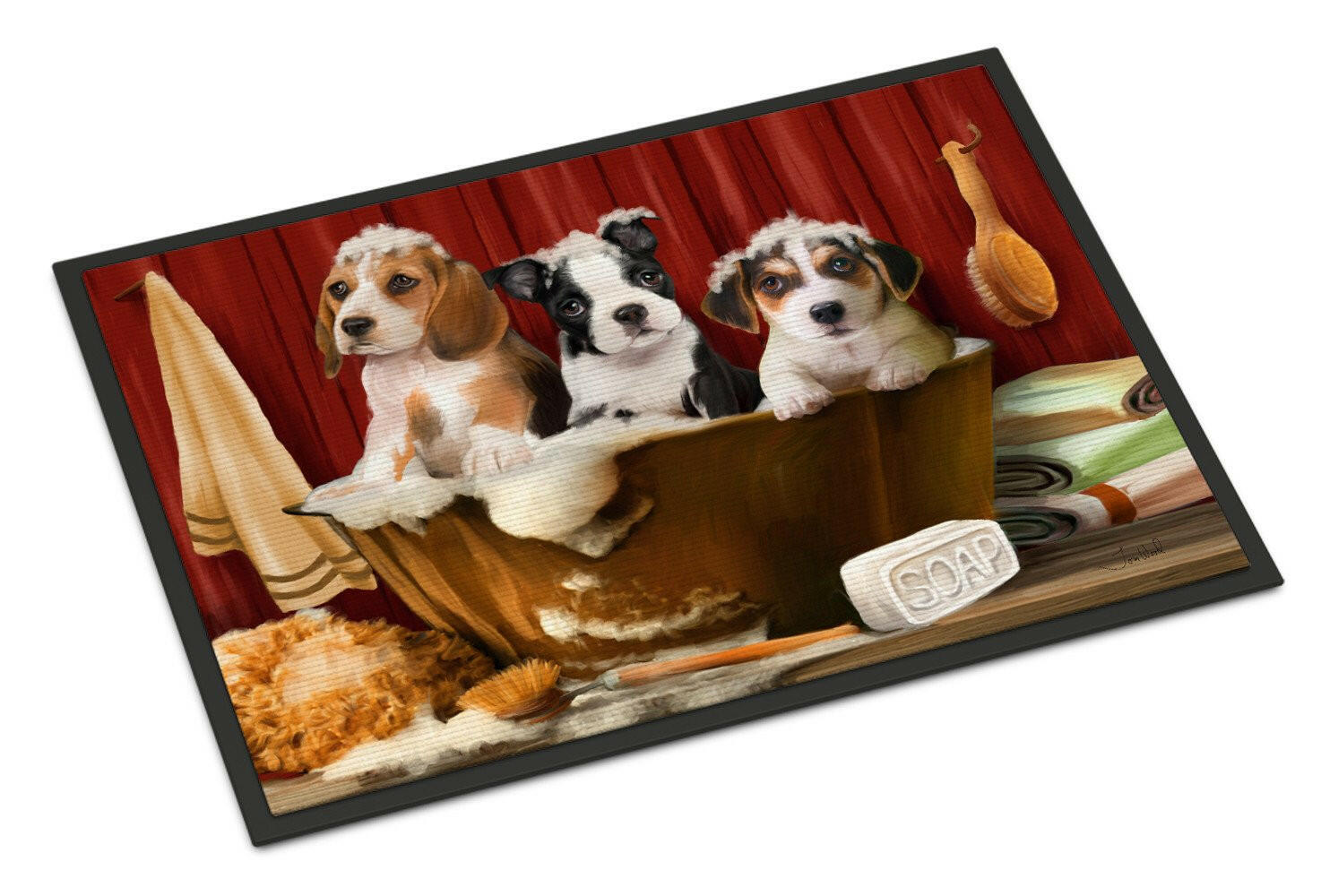 Beagle, Boston Terrier and Jack Russel in the Tub Doormat Indoor Outdoor 18H X 27W Front Door Mat Rugs for Entryway, Non Slip Washable