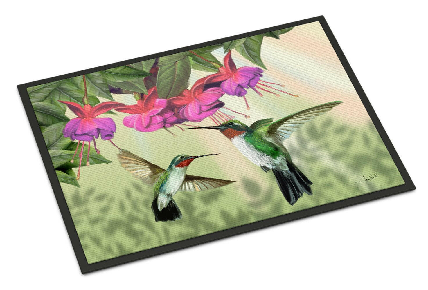 Fuchsia and Hummingbirds Doormat Indoor Outdoor 18H X 27W Front Door Mat Rugs for Entryway, Non Slip Washable