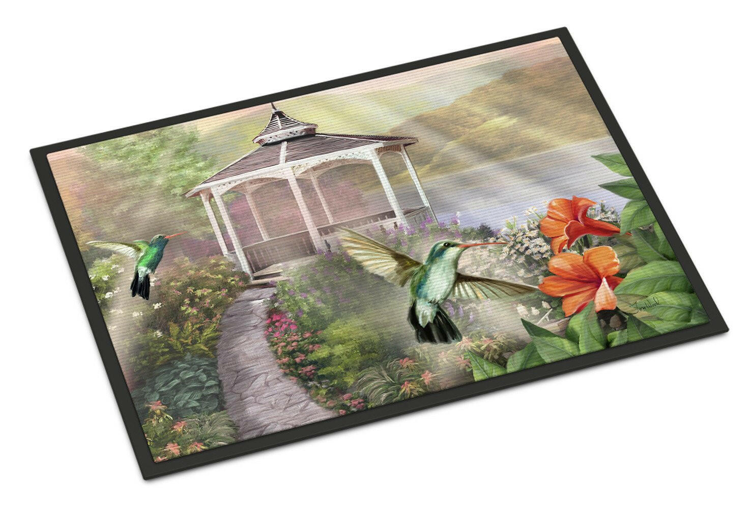 Garden Gazebo Hummingbird Duo Doormat Indoor Outdoor 18H X 27W Front Door Mat Rugs for Entryway, Non Slip Washable