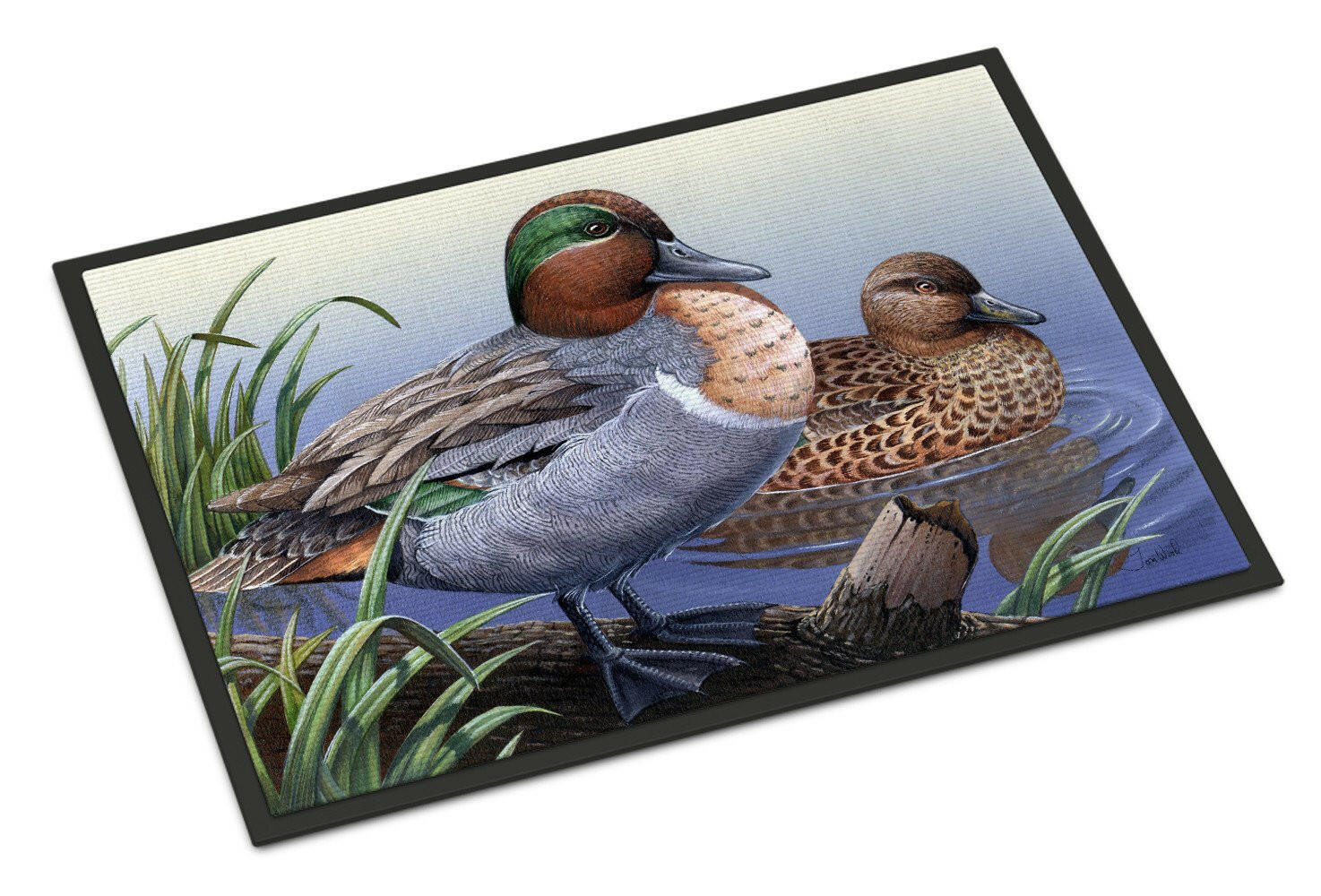 Green Teal Ducks in the Water Doormat Indoor Outdoor 24H X 36W Front Door Mat Rugs for Entryway, Non Slip Washable Low Pile,