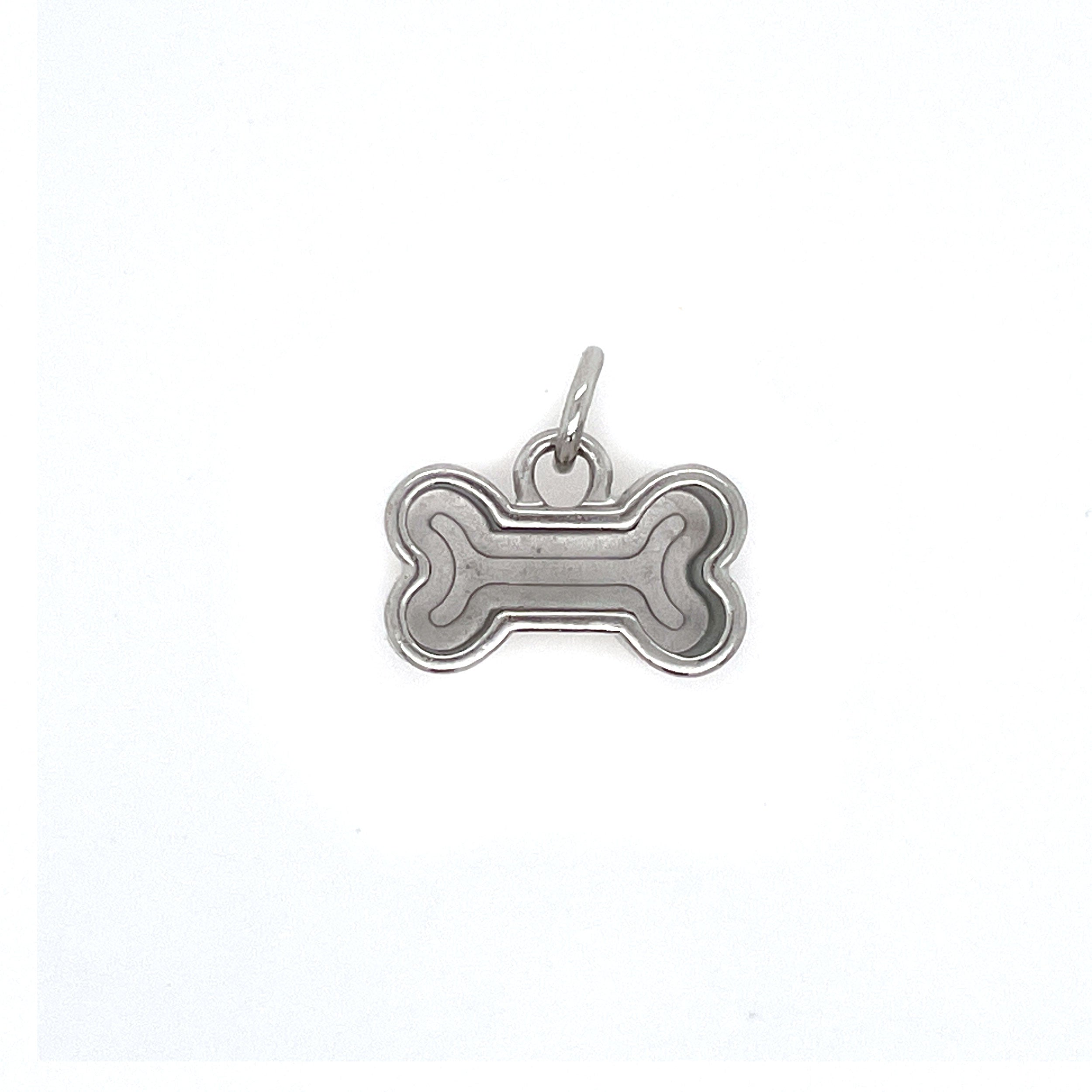 Silver Dog Bone Deep Closed Bezel Charm