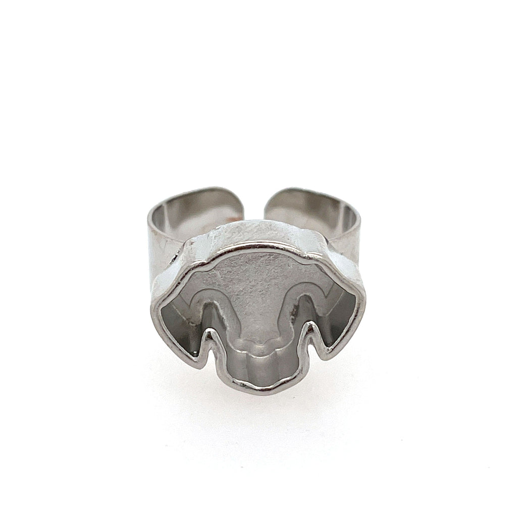 Silver Dog Head Deep Closed Bezel Ring