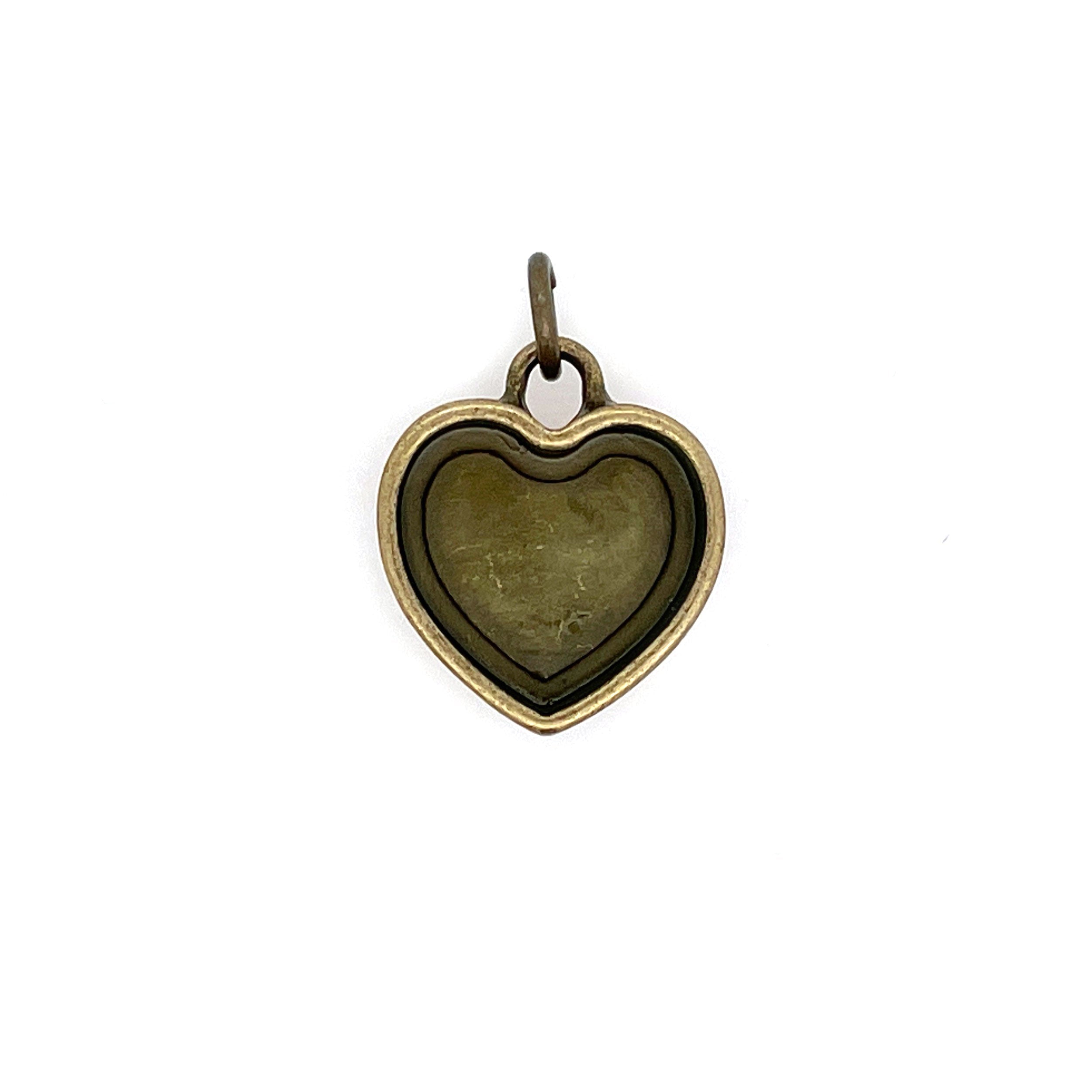 Ox Brass Heart Deep Closed Bezel Charm