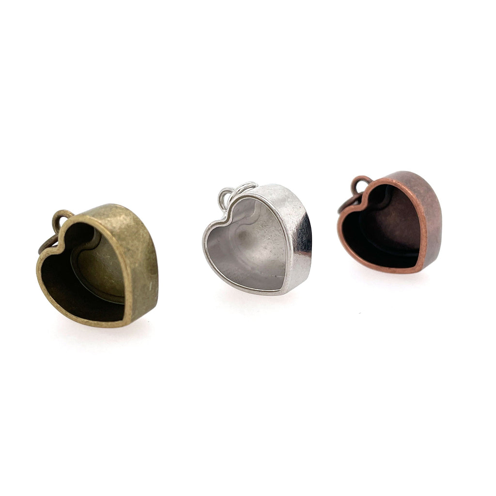 Silver Heart Deep Closed Bezel Charm