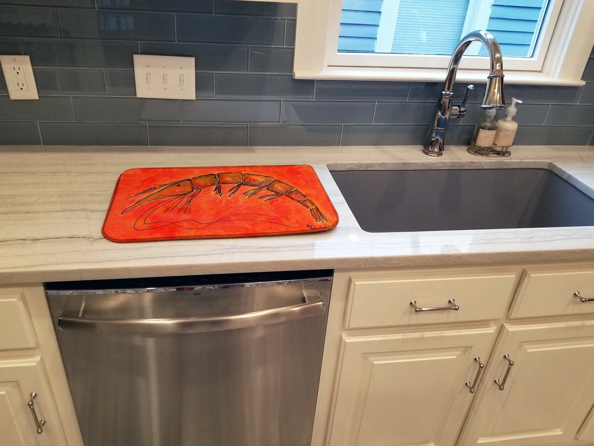 Shrimp Dish Drying Mat Absorbent Dish Drying Mat Pad for Kitchen Counter Dish Drainer Mat for Countertop, 14 x 21", Multicolor