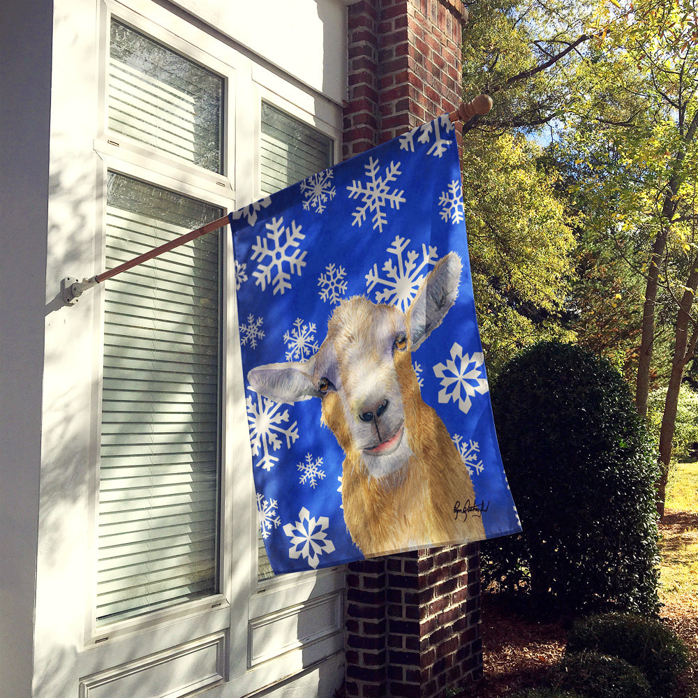 Goat Winter Snowflakes Holiday House Flag 28x40 Porch Sleeve Pole Decorative Outside Yard Banner Artwork Wall Hanging, Polyester