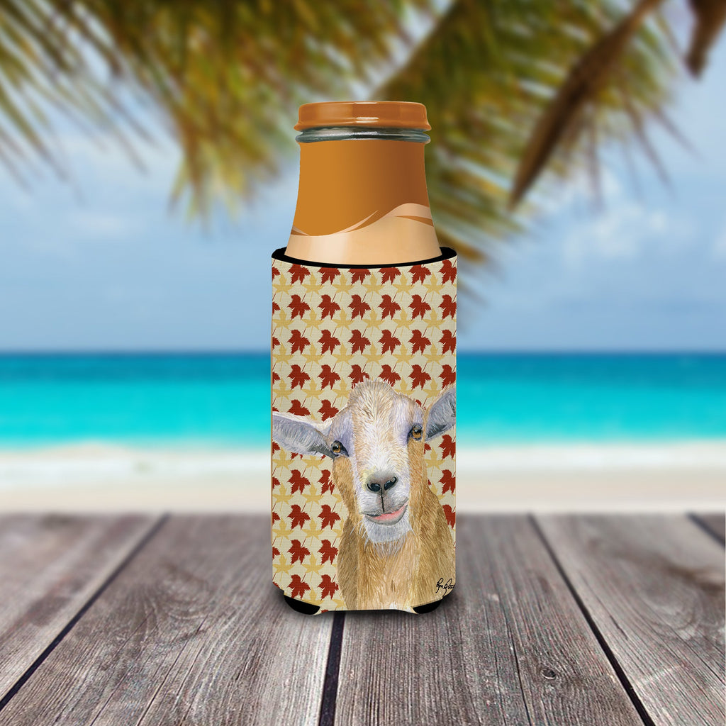 Goat Fall Leaves Slim Can Hugger , Insulated Foam Hugger for 12 oz Slim Cans, Beer Bottles & Water Bottles, Printed in USA