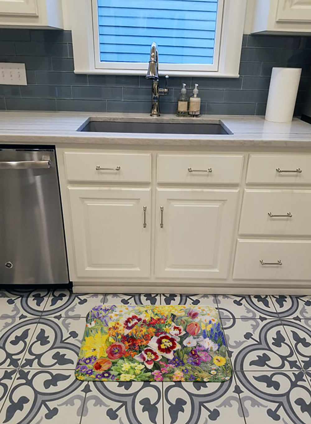 Spring Floral by Anne Searle Memory Foam Kitchen Mat Machine Washable Anti-Fatigue Cushion Comfort Bath or Kitchen Rug