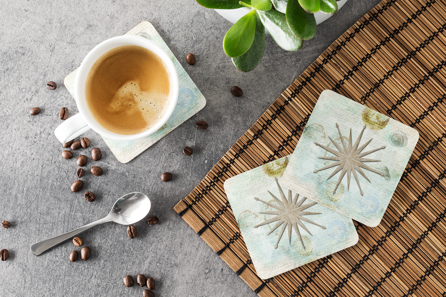Beach Nautical Star Foam Coasters Set of 4 Cup Coasters for Indoor Outdoor, Tabletop Protection, Anti Slip, Mouse pad Material