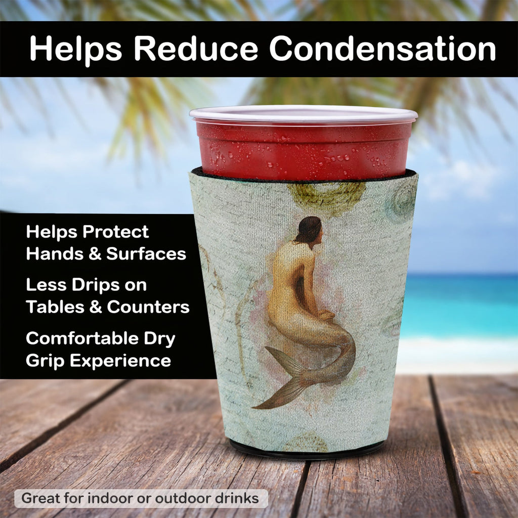 Beach Mermaid Red Cup Hugger Sleeve for 16–22 oz Party Cups, Insulated Foam Drink Holder for Iced Coffee, Tailgate & BBQ Reusable