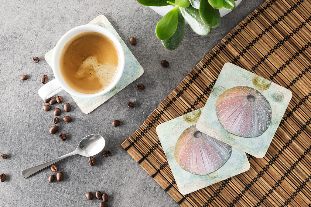 Beach Mushroom Coral Foam Coasters Set of 4 Cup Coasters for Indoor Outdoor, Tabletop Protection, Anti Slip, Mouse pad Material