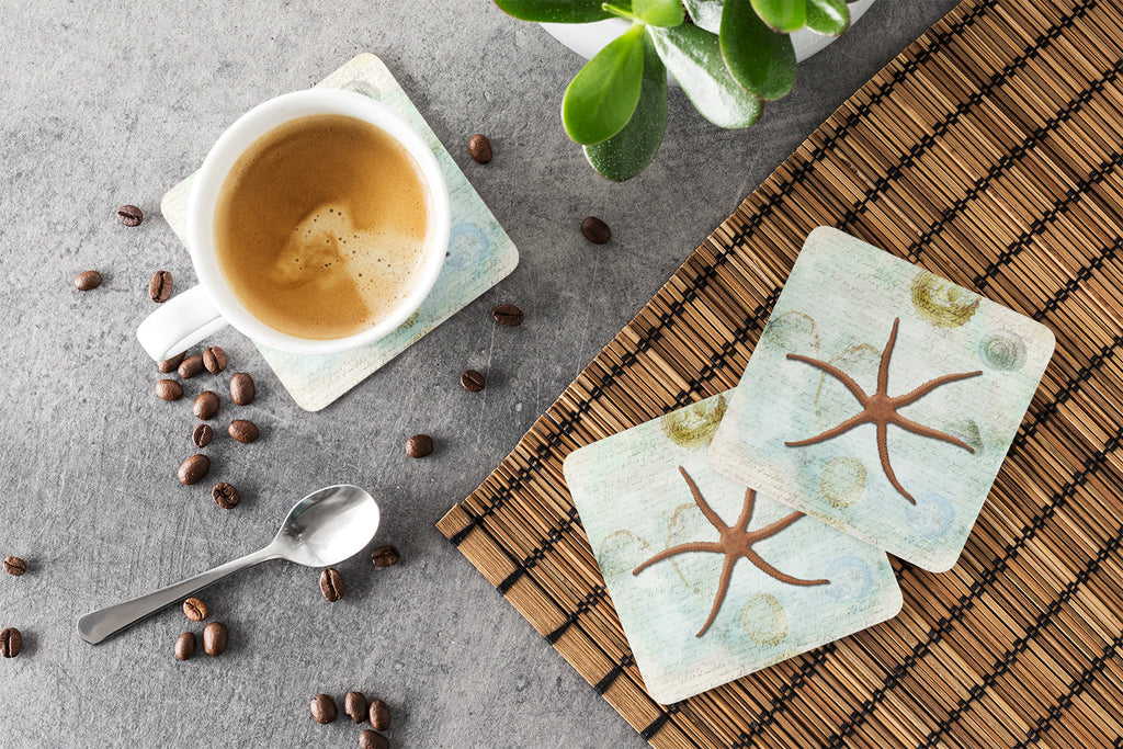 Beach Red Serpent Starfish Foam Coasters Set of 4 Cup Coasters for Indoor Outdoor, Tabletop Protection, Anti Slip, Mouse pad Material