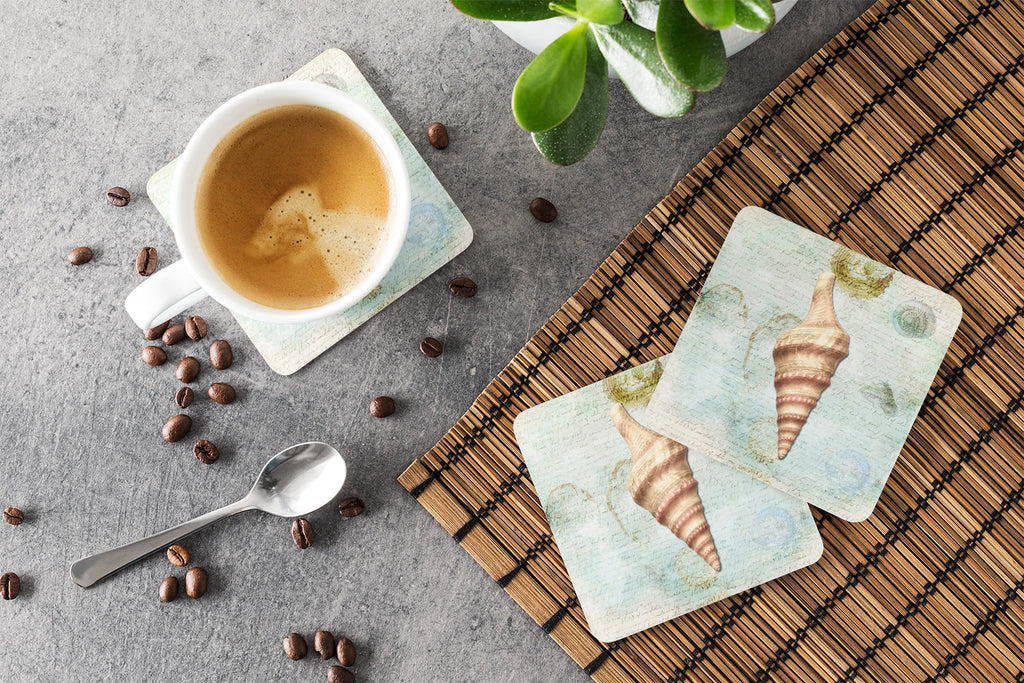 Beach Horse Conch Shell Foam Coasters Set of 4 Cup Coasters for Indoor Outdoor, Tabletop Protection, Anti Slip, Mouse pad Material