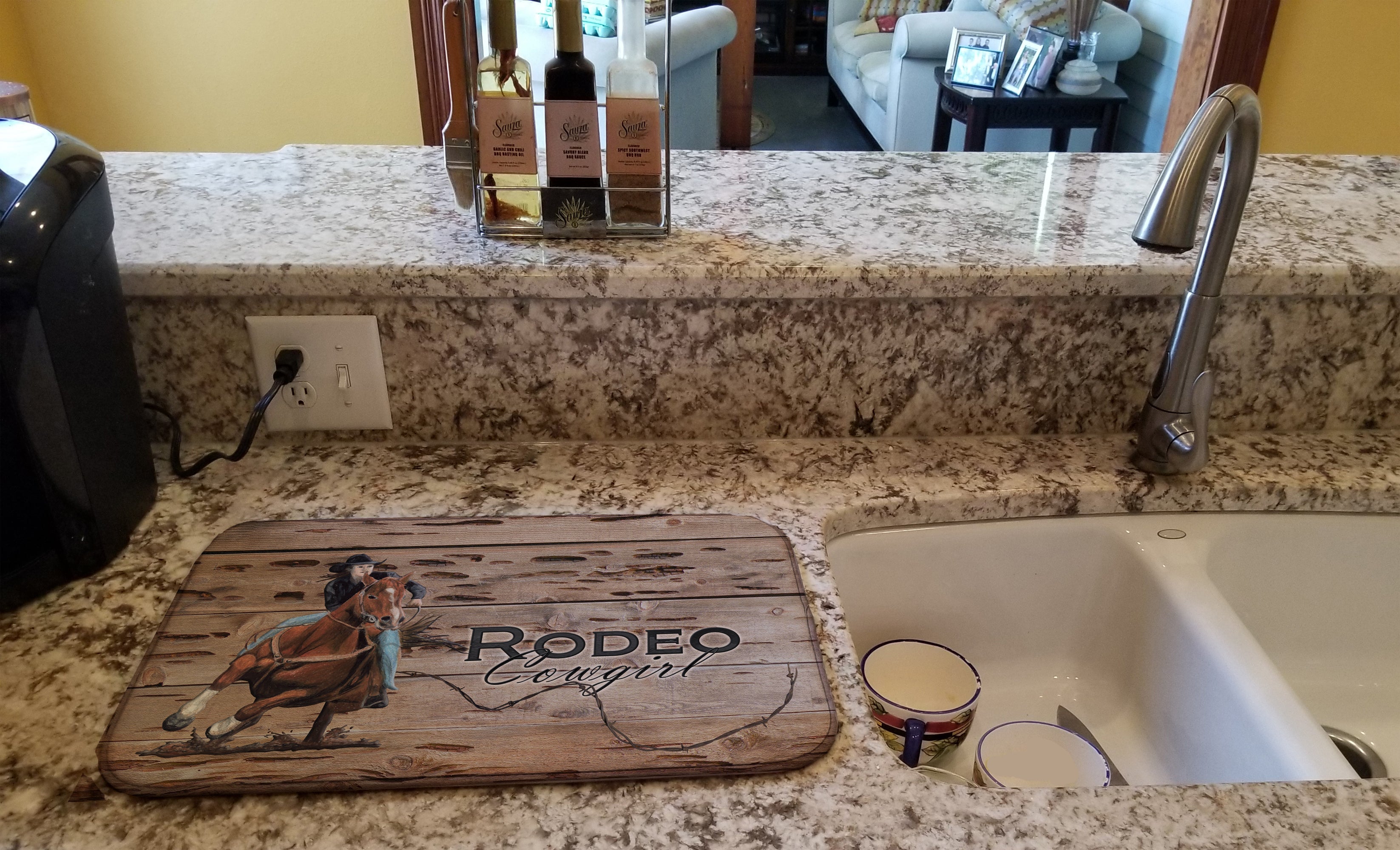Rodeo Cowgirl Barrel Racer Dish Drying Mat Absorbent Dish Drying Mat Pad for Kitchen Counter Dish Drainer Mat for Countertop, 14 x 21", Multicolor