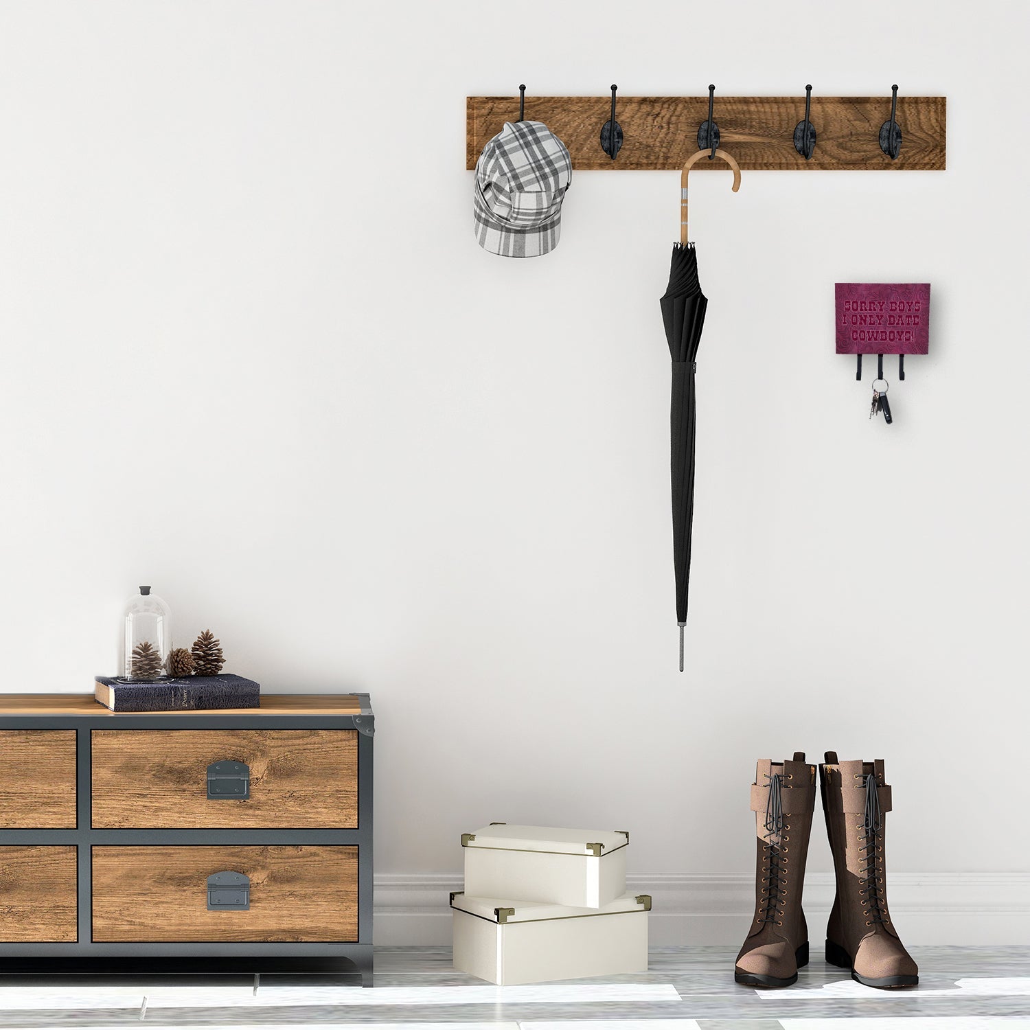 Sorry Boys I only date cowboys in pink Leash or Key Holder Wall Hooks, Coat Rack Wall Mount, for Hanging Keys, Towels, Aprons, Leashes