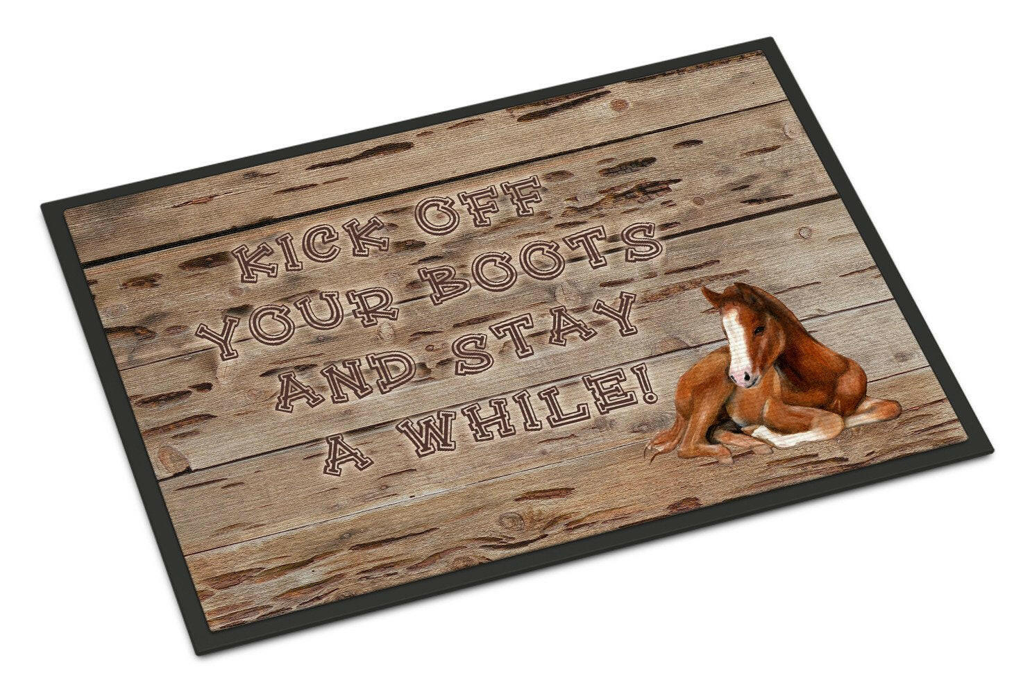 Kick off your boots and stay a while Doormat Indoor Outdoor 24H X 36W Front Door Mat Rugs for Entryway, Non Slip Washable Low Pile,