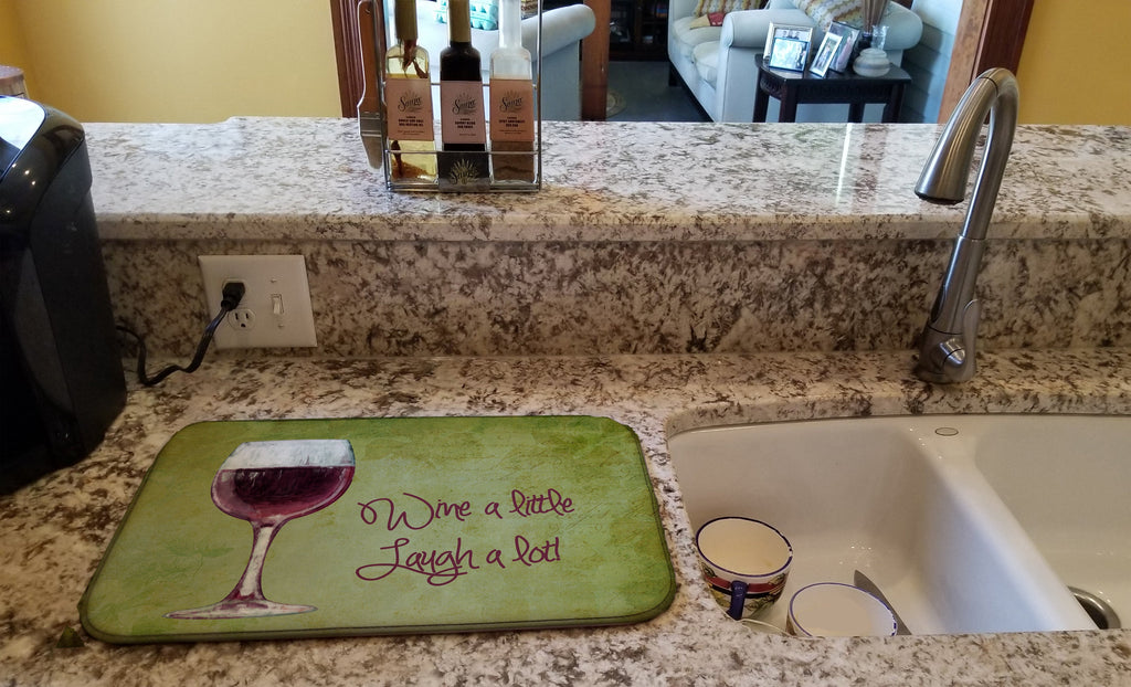 Wine a little laugh a lot Dish Drying Mat Absorbent Dish Drying Mat Pad for Kitchen Counter Dish Drainer Mat for Countertop, 14 x 21", Multicolor