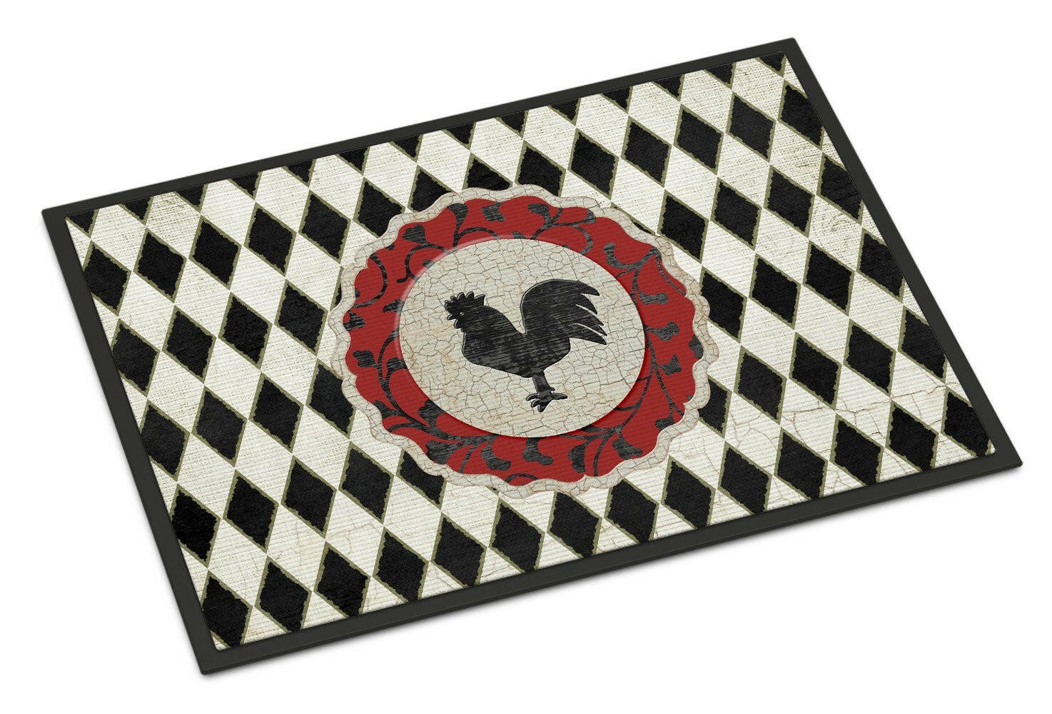 Rooster Harlequin Black and white Doormat Indoor Outdoor 18H X 27W Front Door Mat Rugs for Entryway, Non Slip Washable