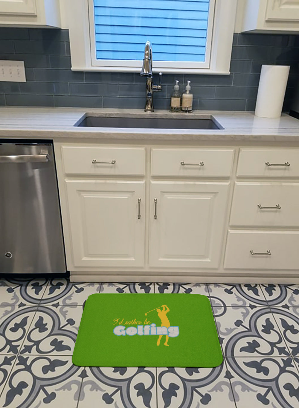 I'd rather be Golfing Man on Green Memory Foam Kitchen Mat Machine Washable Anti-Fatigue Cushion Comfort Bath or Kitchen Rug