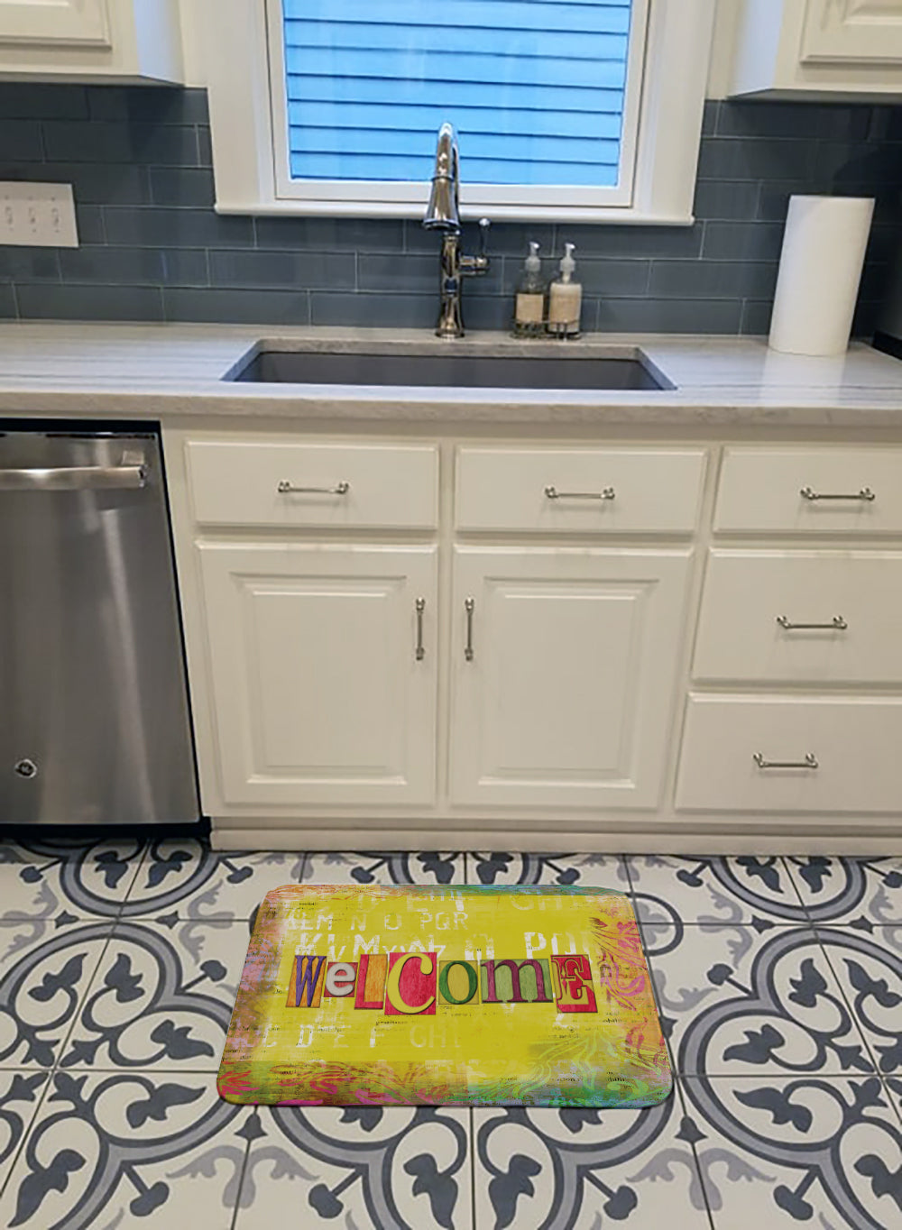 Artsy Welcome Memory Foam Kitchen Mat Machine Washable Anti-Fatigue Cushion Comfort Bath or Kitchen Rug