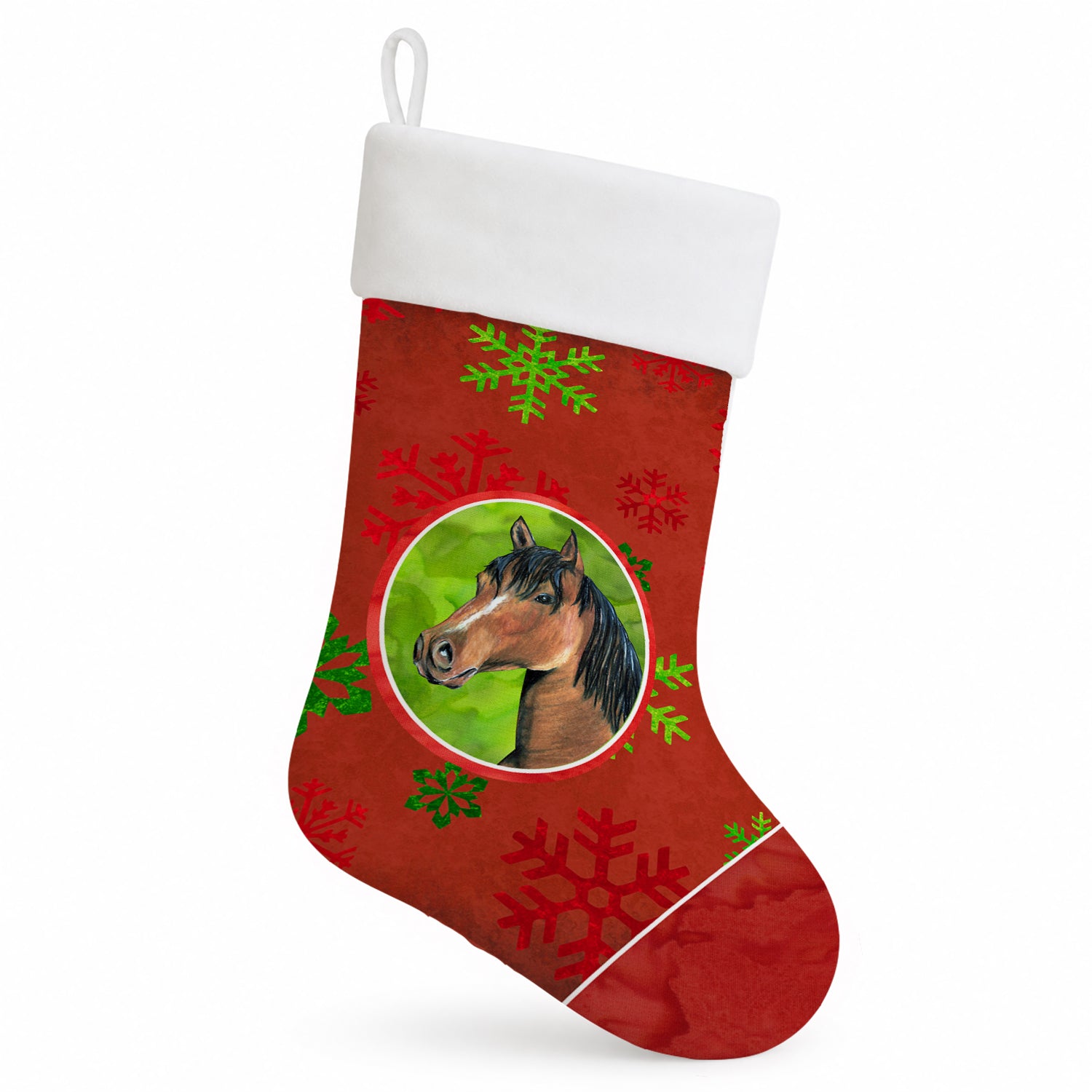 Horse Red Snowflakes Holiday Christmas  Holiday Stocking Double-Sided Print, Polyester Suede,11x18, Made in USA