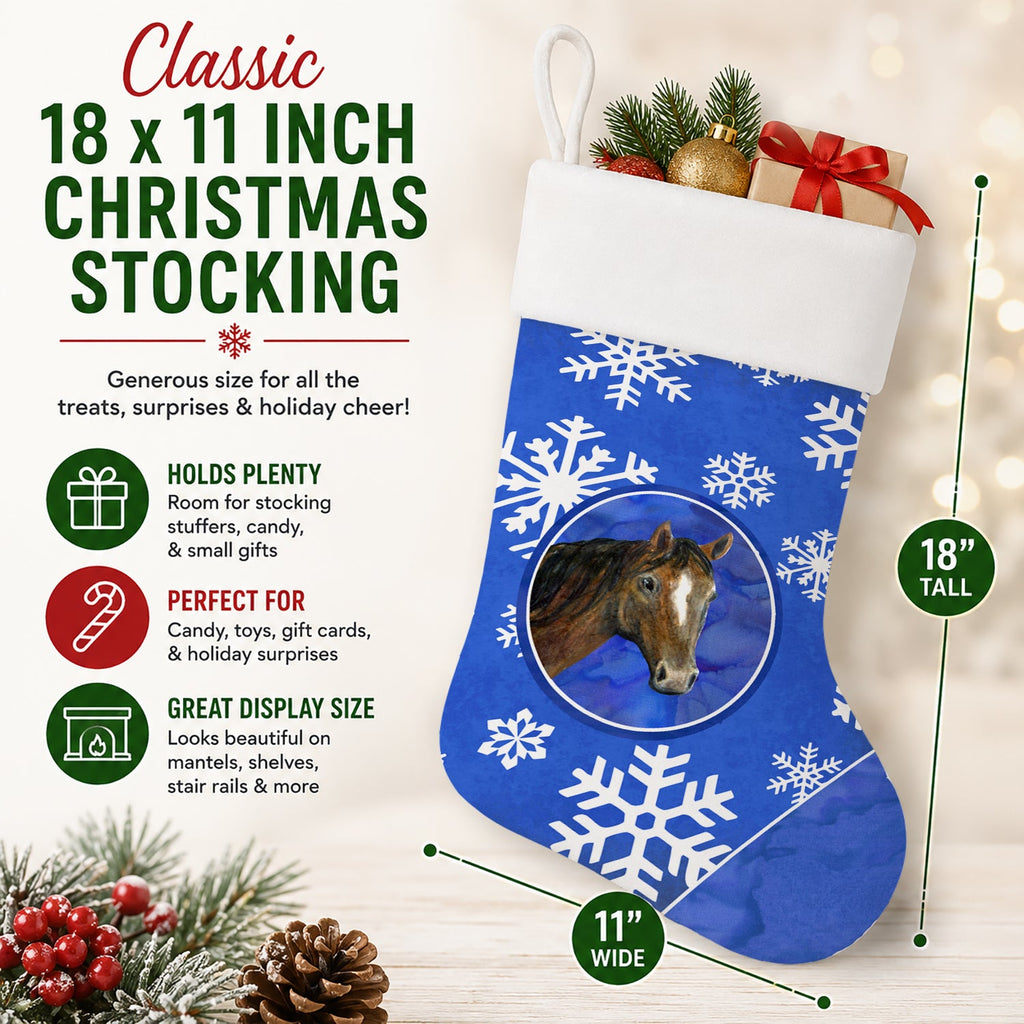 Horse Winter Snowflakes Holiday Holiday Stocking Double-Sided Print, Polyester Suede,11x18, Made in USA